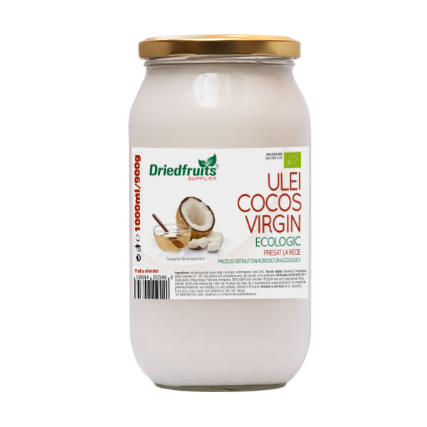 Ulei cocos virgin BIO presat la rece (borcan) Driedfruits – 1000 ml/900 g Dried Fruits Produse Naturale pentru Patiserii, Cofetarii & Brutarii